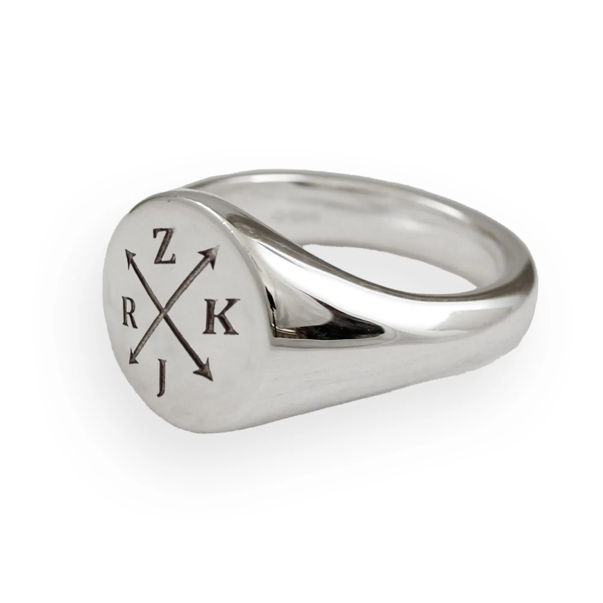 Custom Engraved Large Round Silver Signet Ring