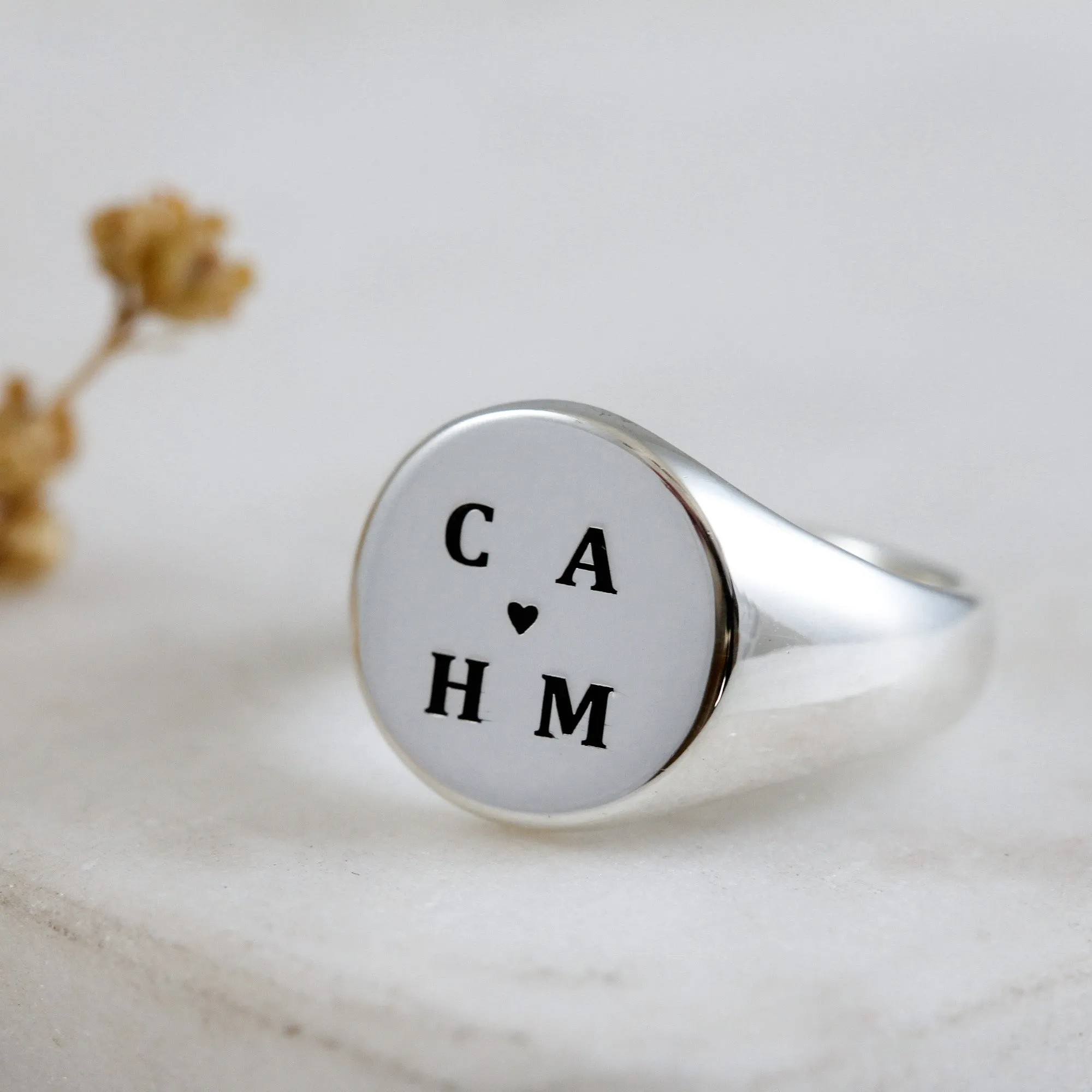 Custom Engraved Large Round Silver Signet Ring