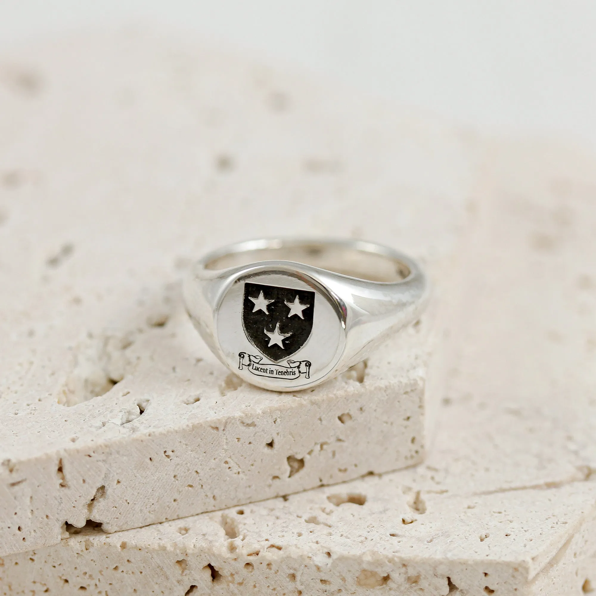 Custom Engraved Large Round Silver Signet Ring