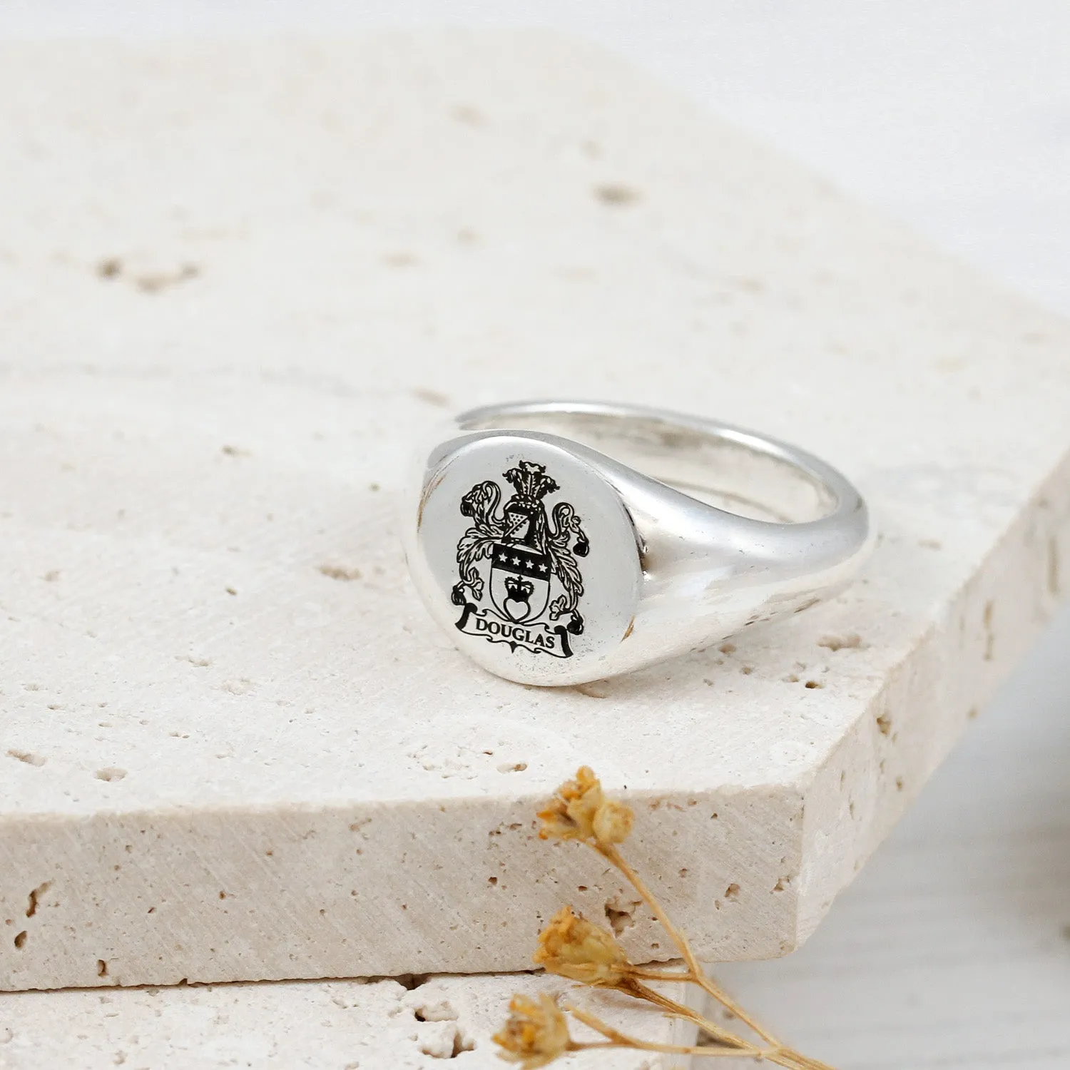 Custom Engraved Large Round Silver Signet Ring