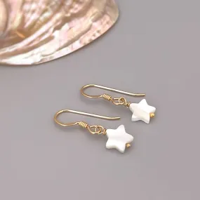 Dainty Mother of Pearl Star Earrings dangle Gold Ear Wire