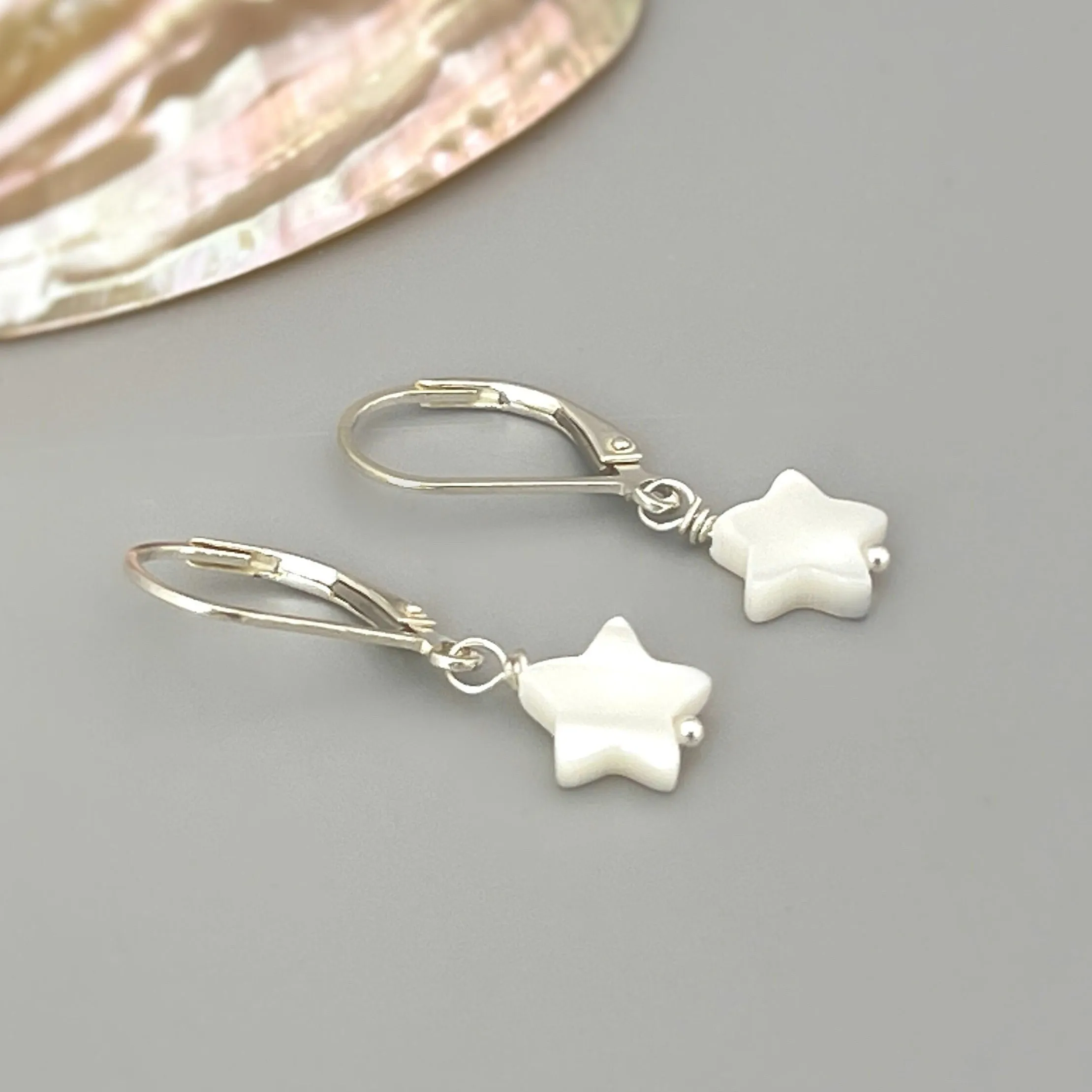 Dainty Mother of Pearl Star Earrings dangle