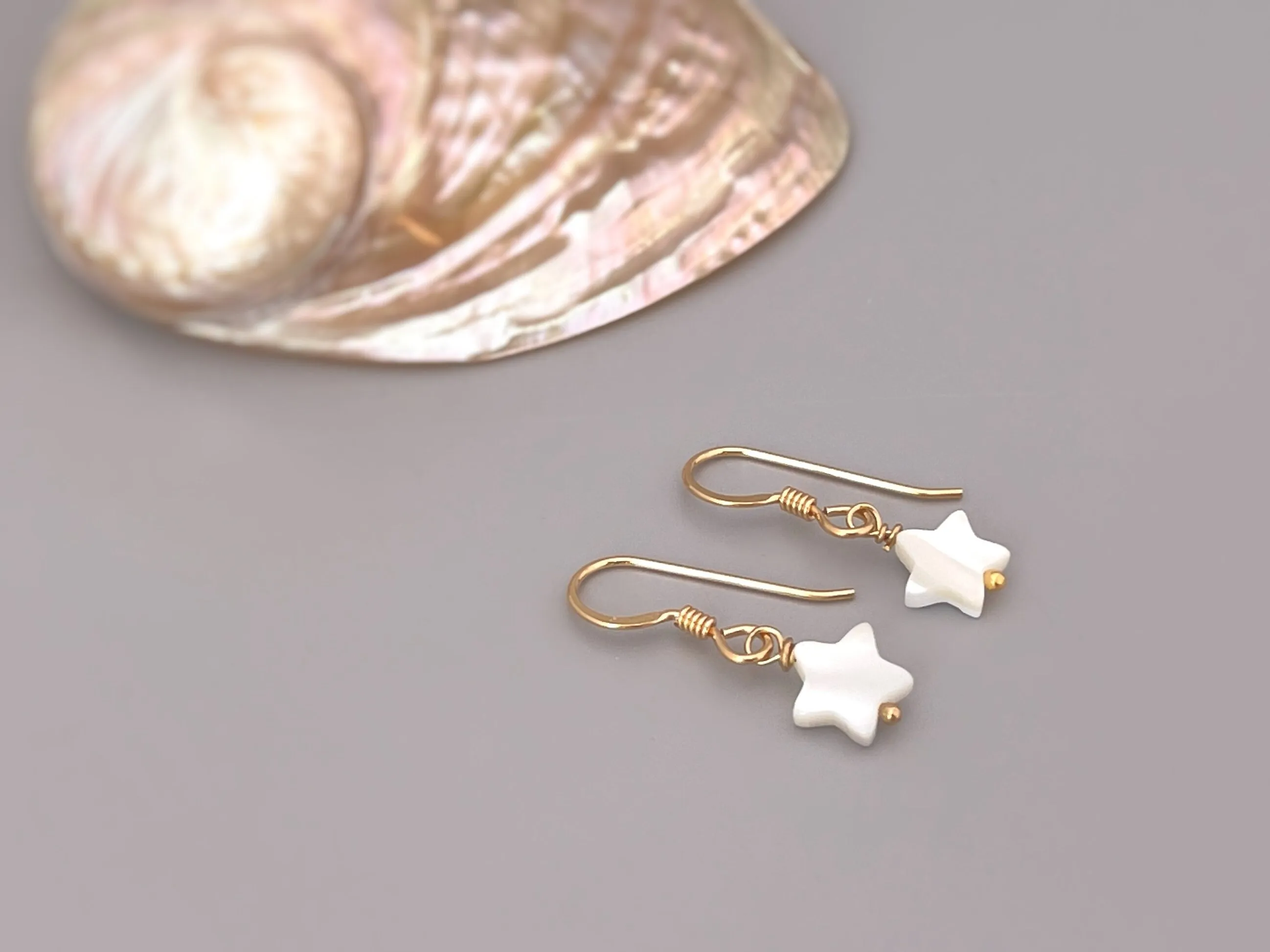 Dainty Mother of Pearl Star Earrings dangle