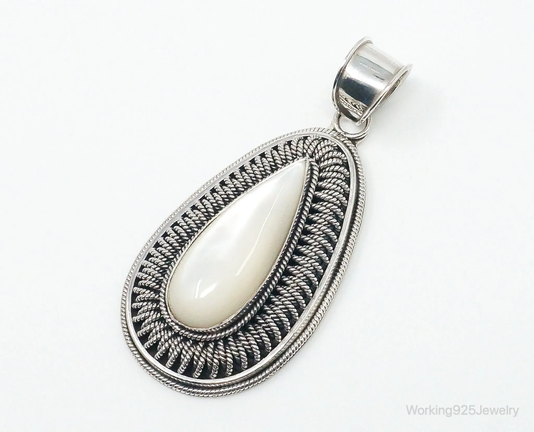 Designer BA Suarti Large Mother Of Pearl Sterling Silver Necklace Pendant