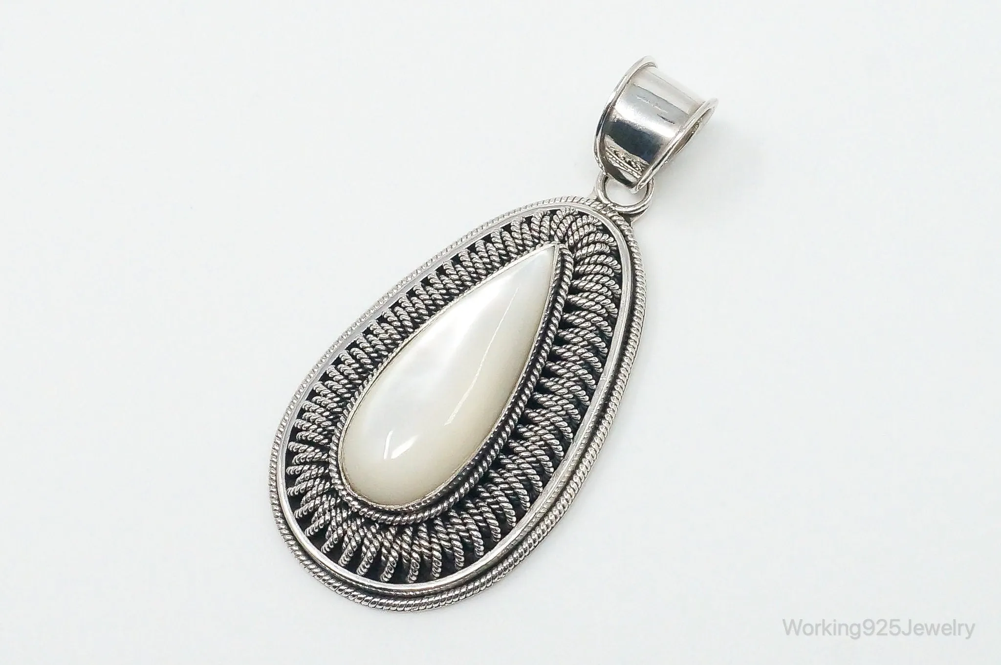 Designer BA Suarti Large Mother Of Pearl Sterling Silver Necklace Pendant