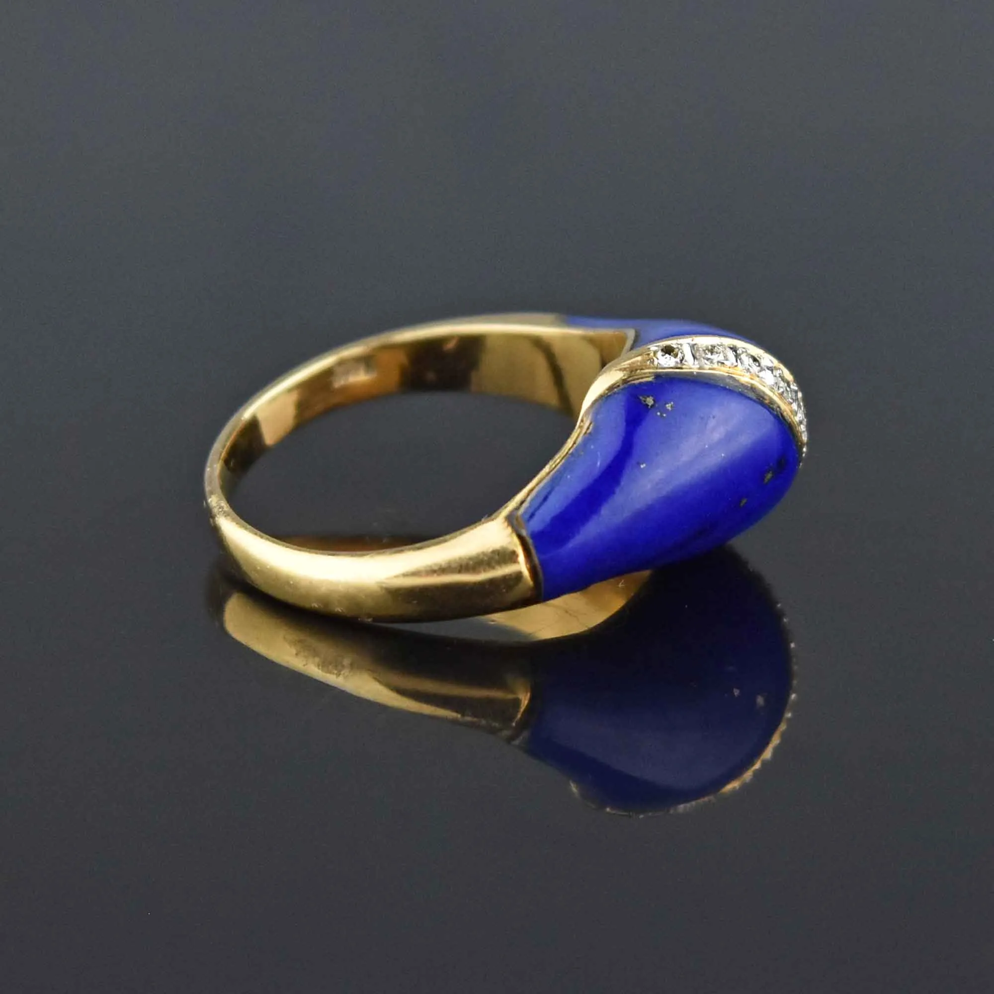 Diamond Dome Lapis Lazuli Solid 18K Gold Ring