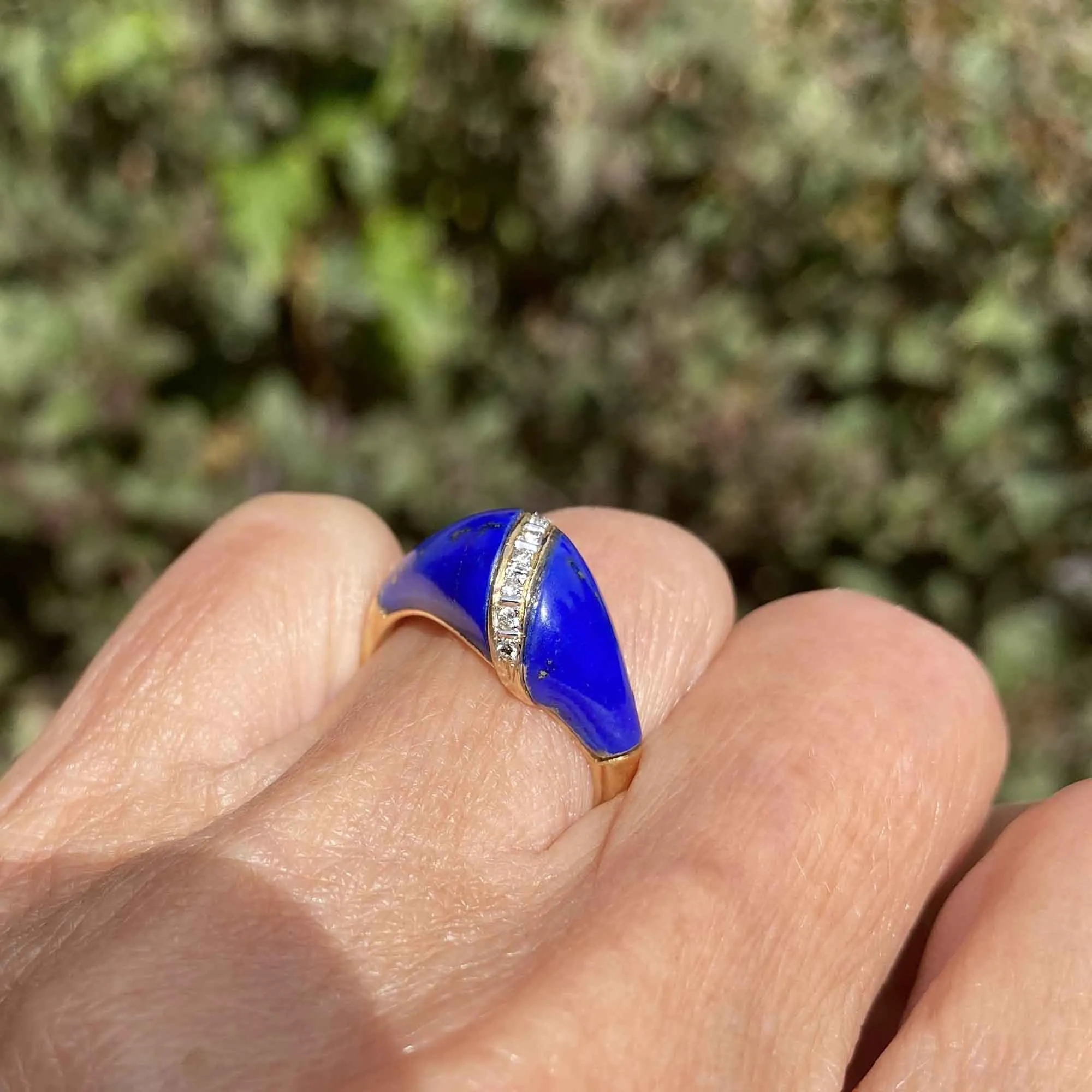 Diamond Dome Lapis Lazuli Solid 18K Gold Ring