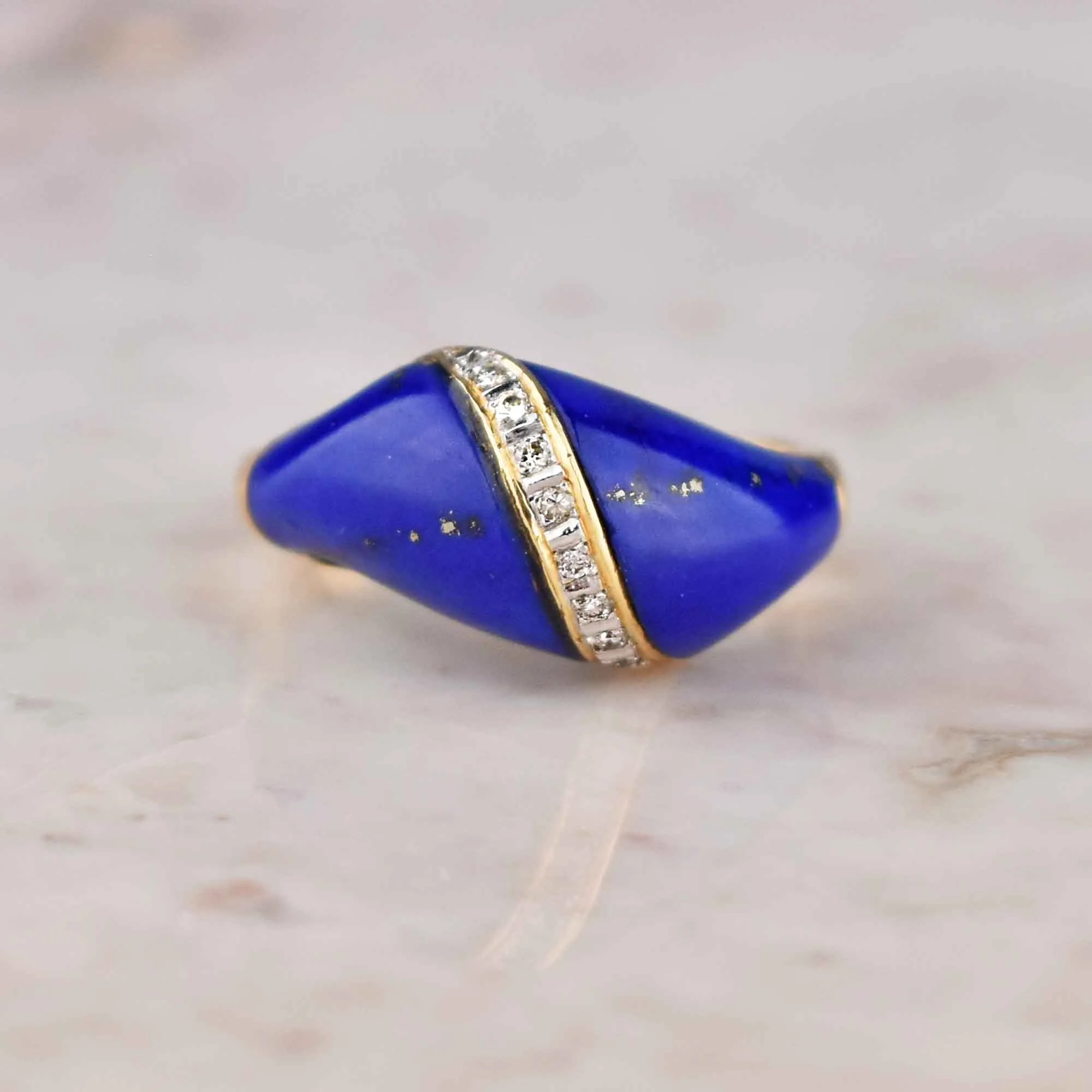 Diamond Dome Lapis Lazuli Solid 18K Gold Ring