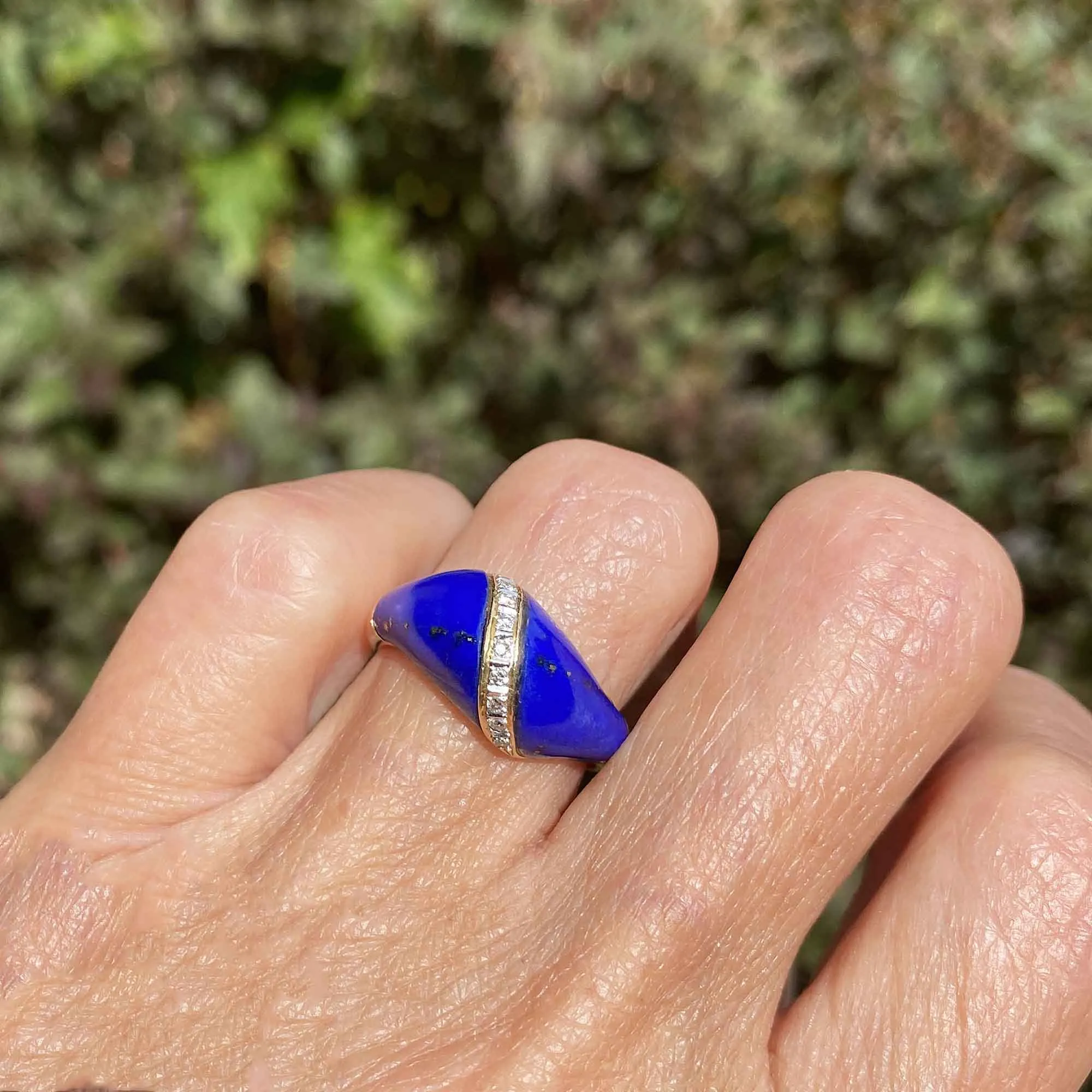 Diamond Dome Lapis Lazuli Solid 18K Gold Ring