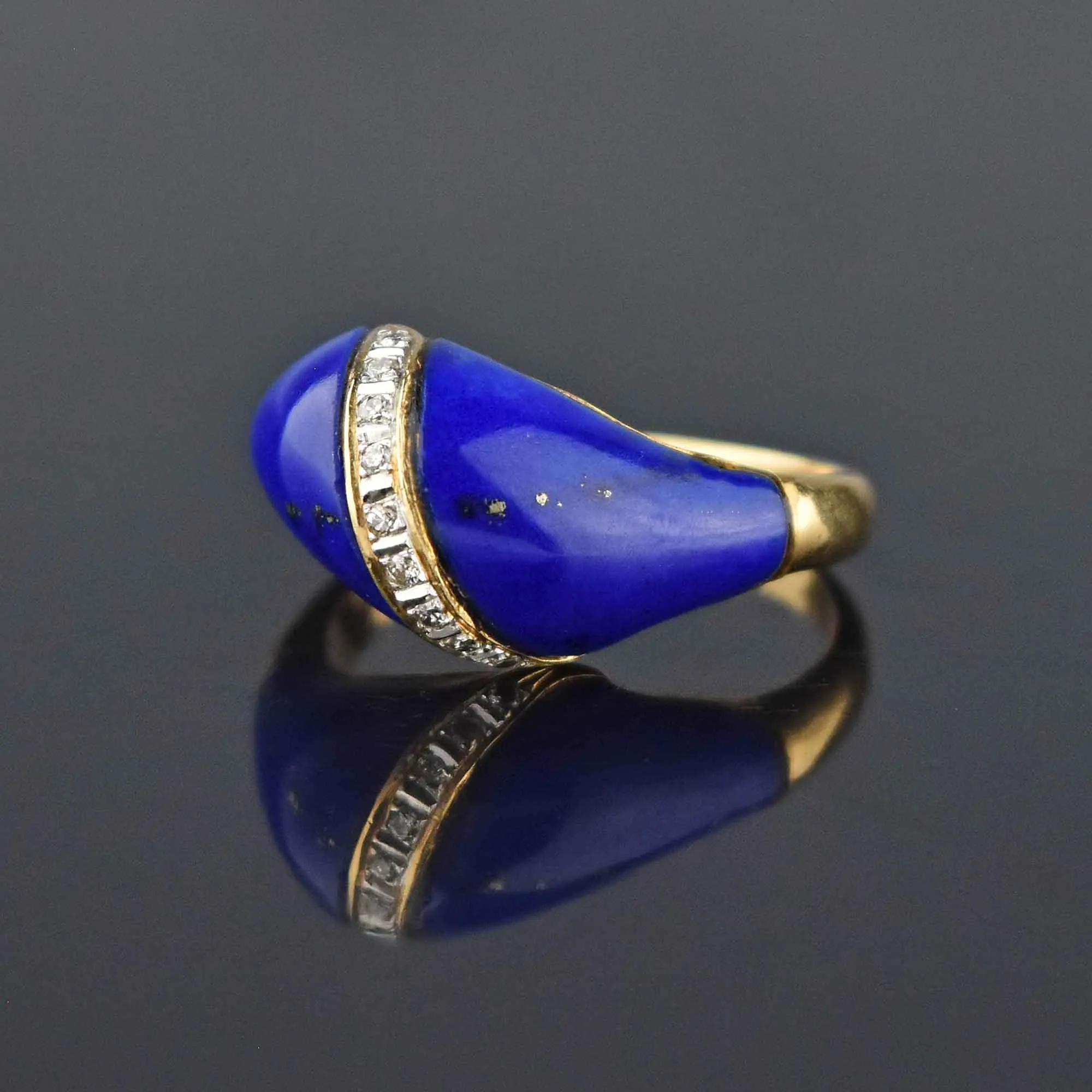 Diamond Dome Lapis Lazuli Solid 18K Gold Ring