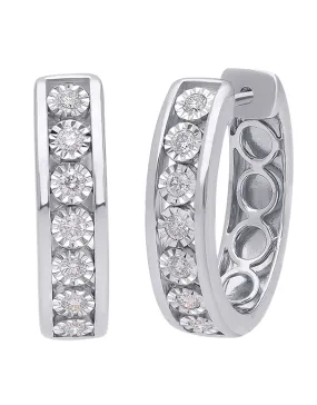 Diamond Earrings - 10ct White Gold Diamond Set Hoop Earrings - 784283