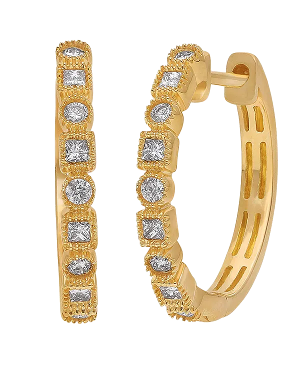 Diamond Earrings - 10ct Yellow Gold Diamond Set Hoop Earrings - 784288