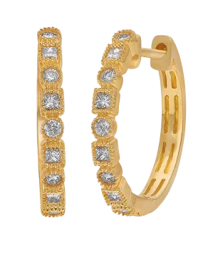 Diamond Earrings - 10ct Yellow Gold Diamond Set Hoop Earrings - 784288