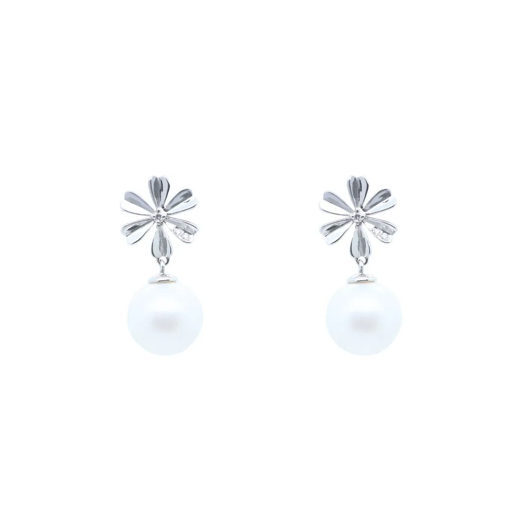 Diamond "Snowflake" Pearl Earrings