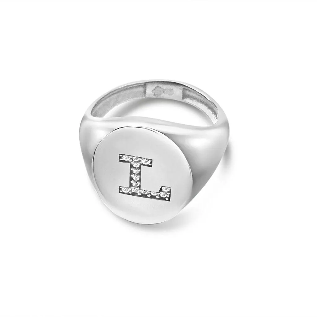 Diamond Signet Initial Ring