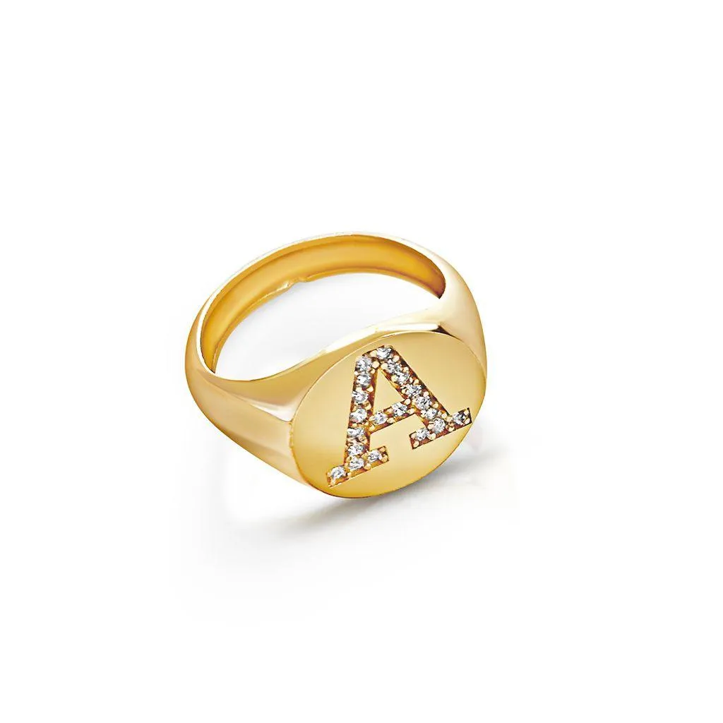 Diamond Signet Initial Ring