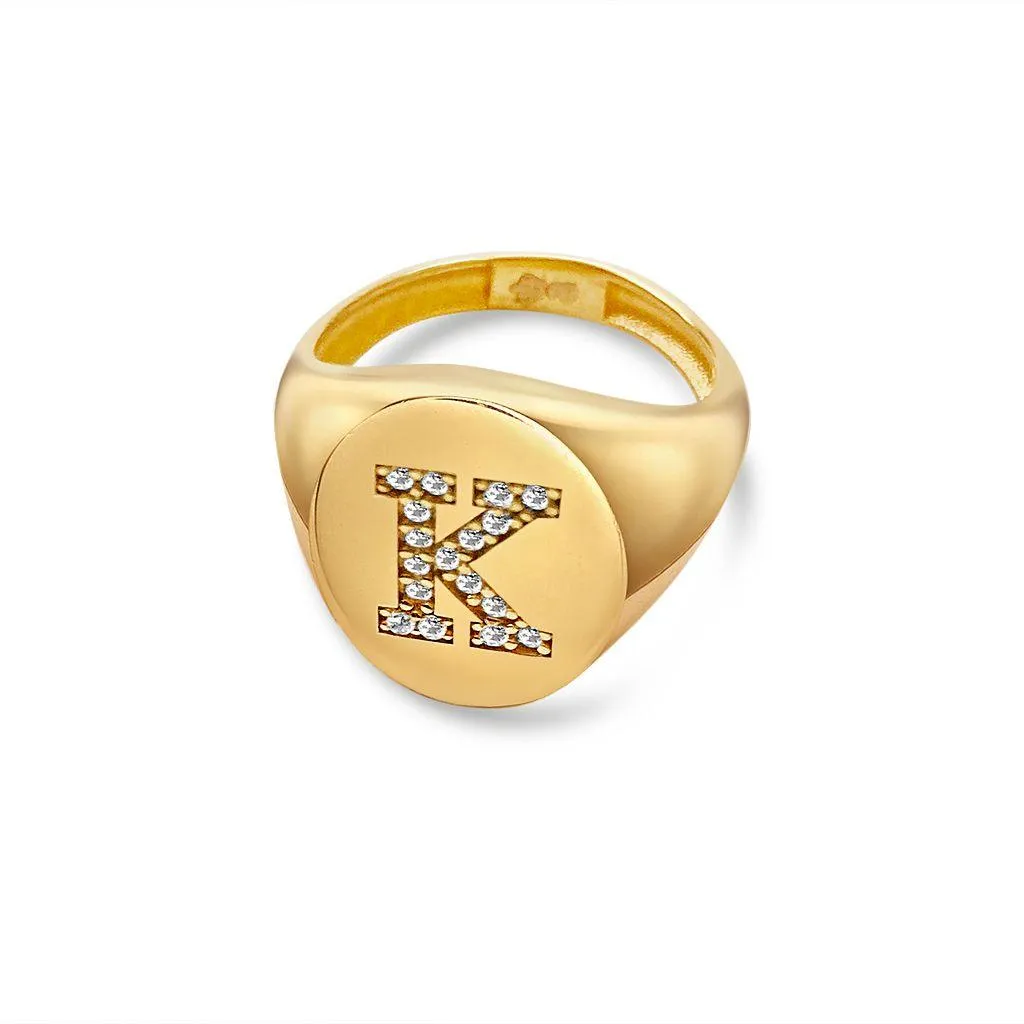 Diamond Signet Initial Ring