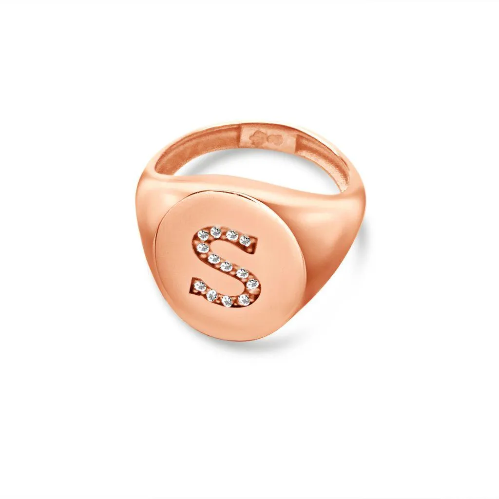 Diamond Signet Initial Ring