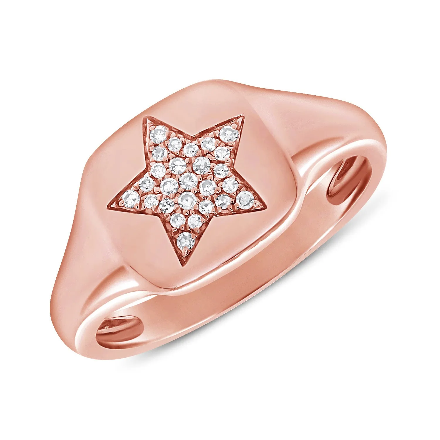 Diamond Signet Pinky Ring set in 14kt Yellow Gold with Round Brilliant Diamonds with Star Design