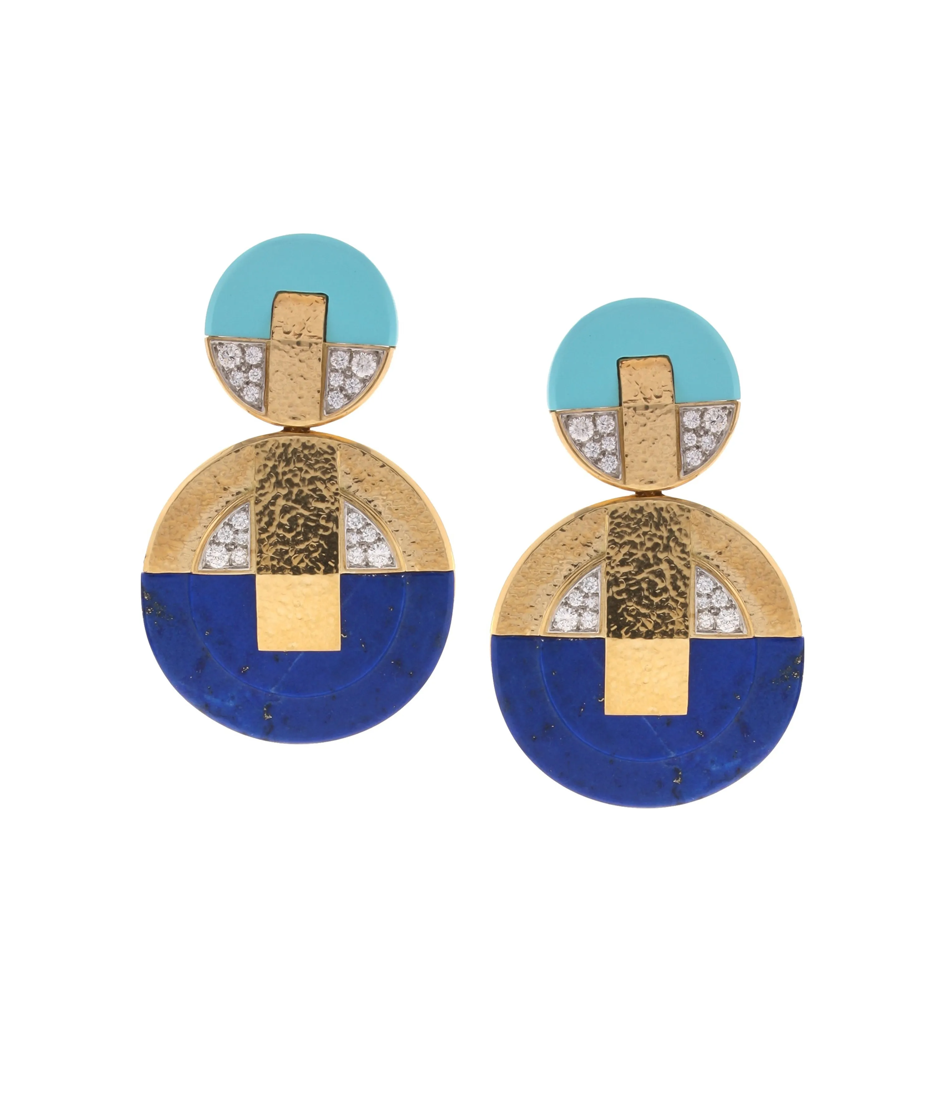 Discus Earrings, Lapis Lazuli and Turquoise