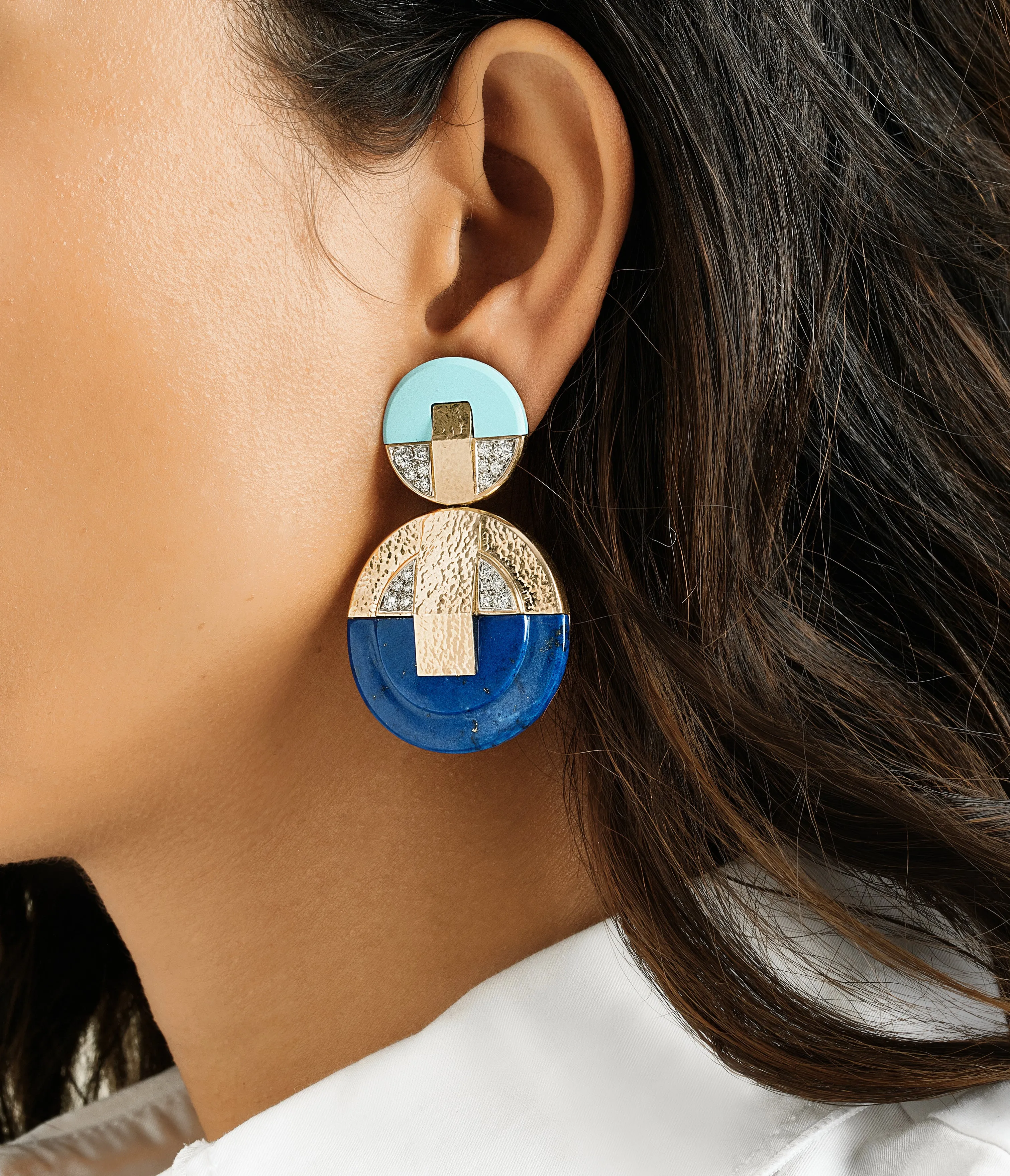 Discus Earrings, Lapis Lazuli and Turquoise