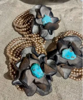 Distressed Handcrafted Leather Pearl Flower Bracelet by A Rare Bird