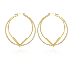 Double Hoop V Pave Earrings