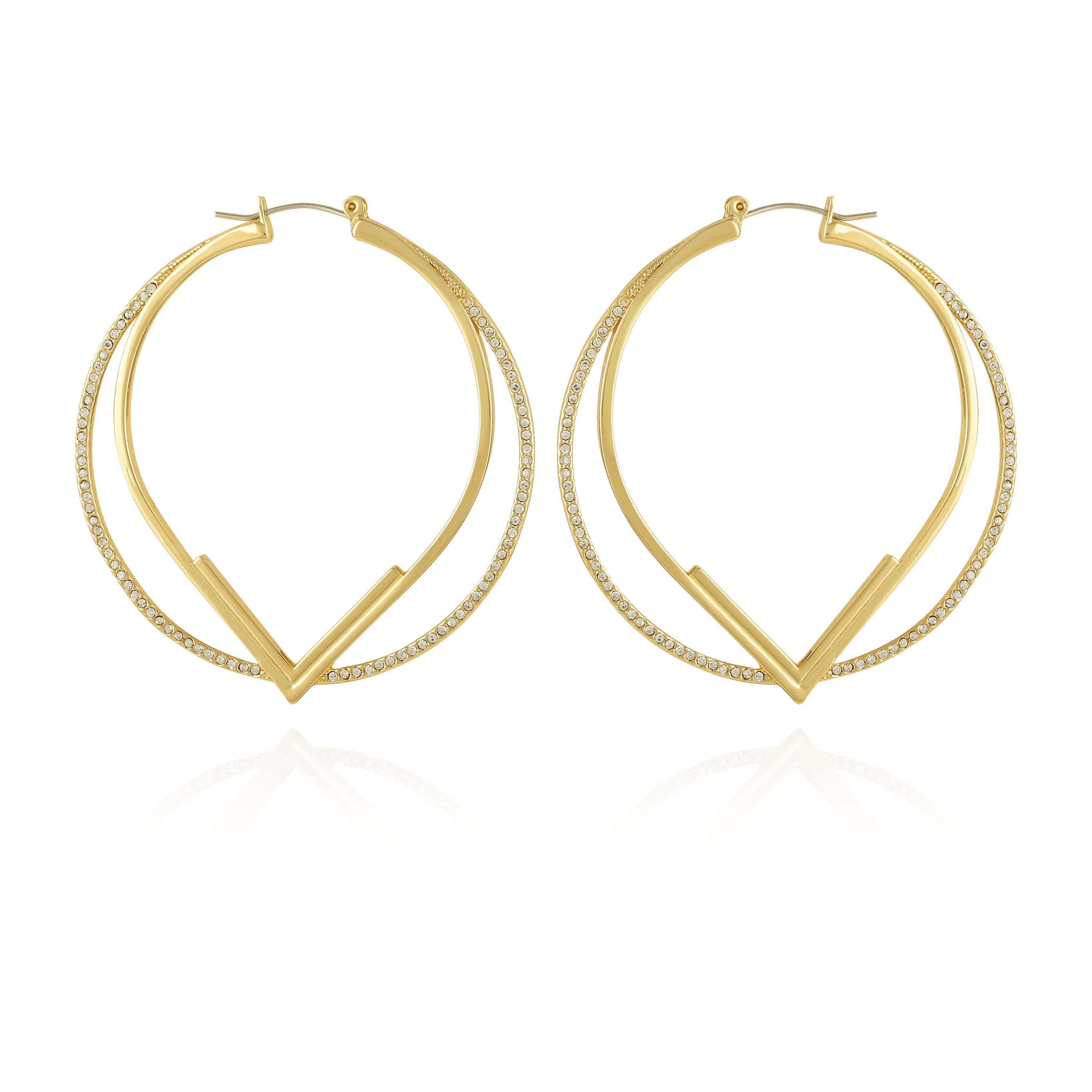 Double Hoop V Pave Earrings