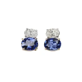 Double Oval Diamond and Sapphire Earrings