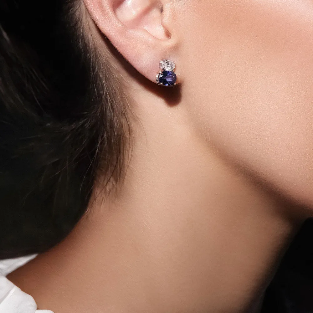 Double Oval Diamond and Sapphire Earrings