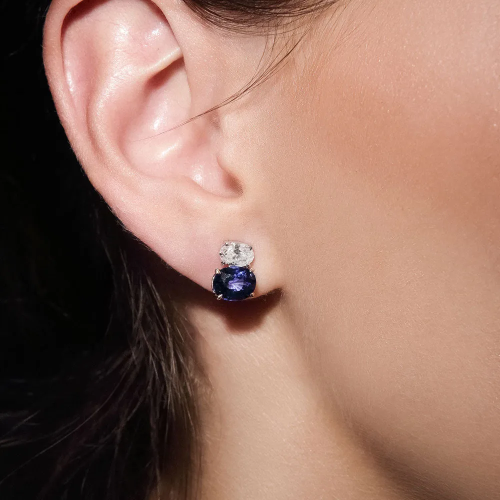 Double Oval Diamond and Sapphire Earrings