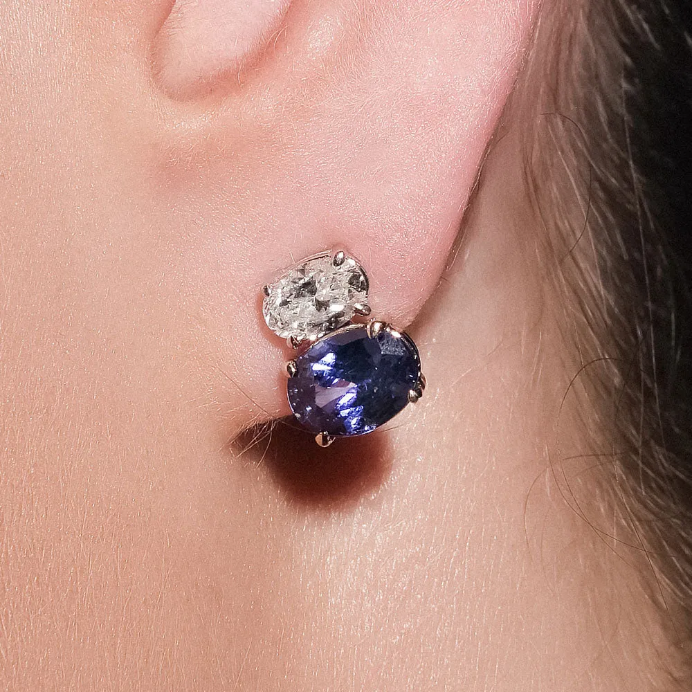 Double Oval Diamond and Sapphire Earrings