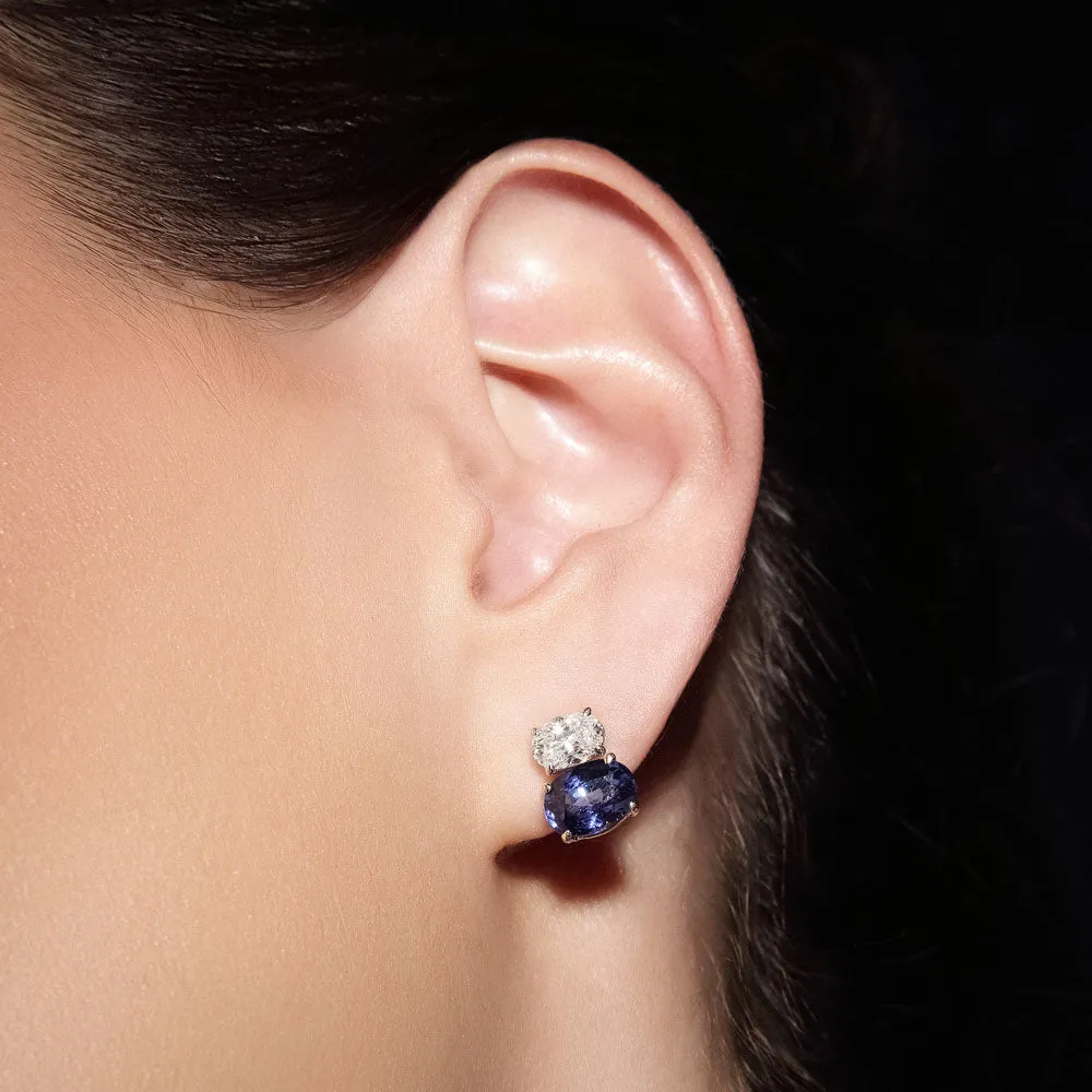 Double Oval Diamond and Sapphire Earrings