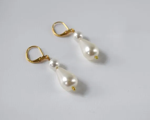 Double Pearl Teardrop Earrings