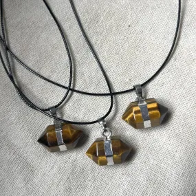 Double Terminated Point Pendant - Tiger Eye