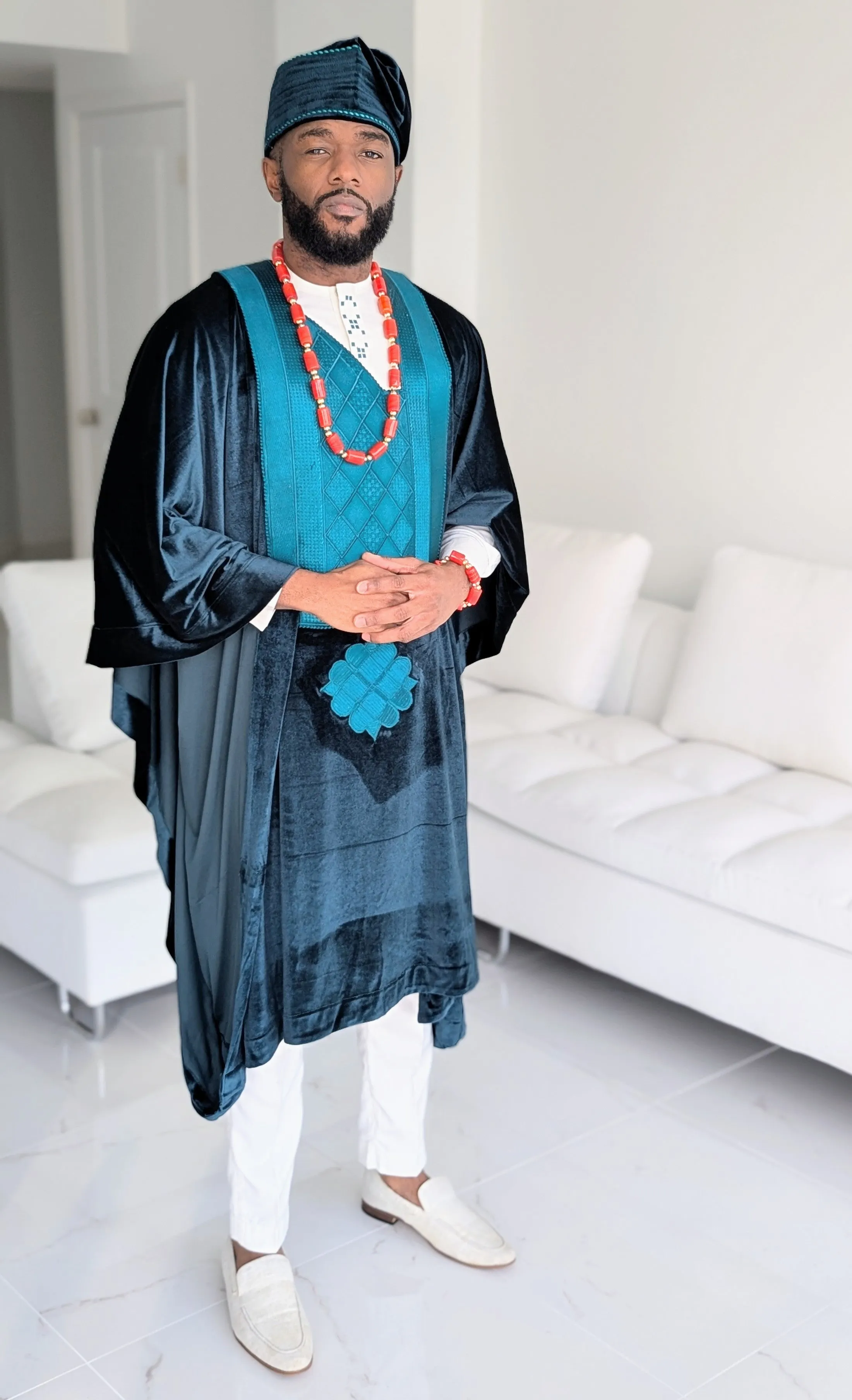 Dupsie's Daura Heritage Ivory Dashiki Suit with Emerald Agbada DPAVREG2