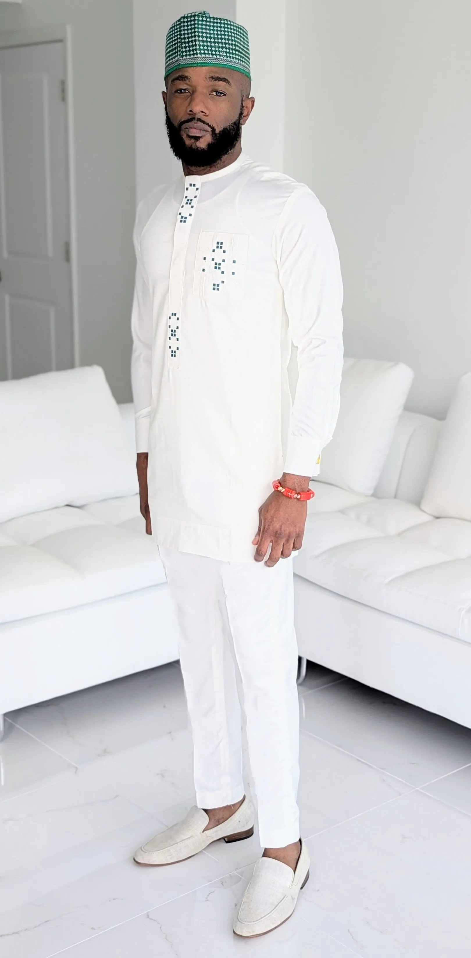 Dupsie's Daura Heritage Ivory Dashiki Suit with Emerald Agbada DPAVREG2