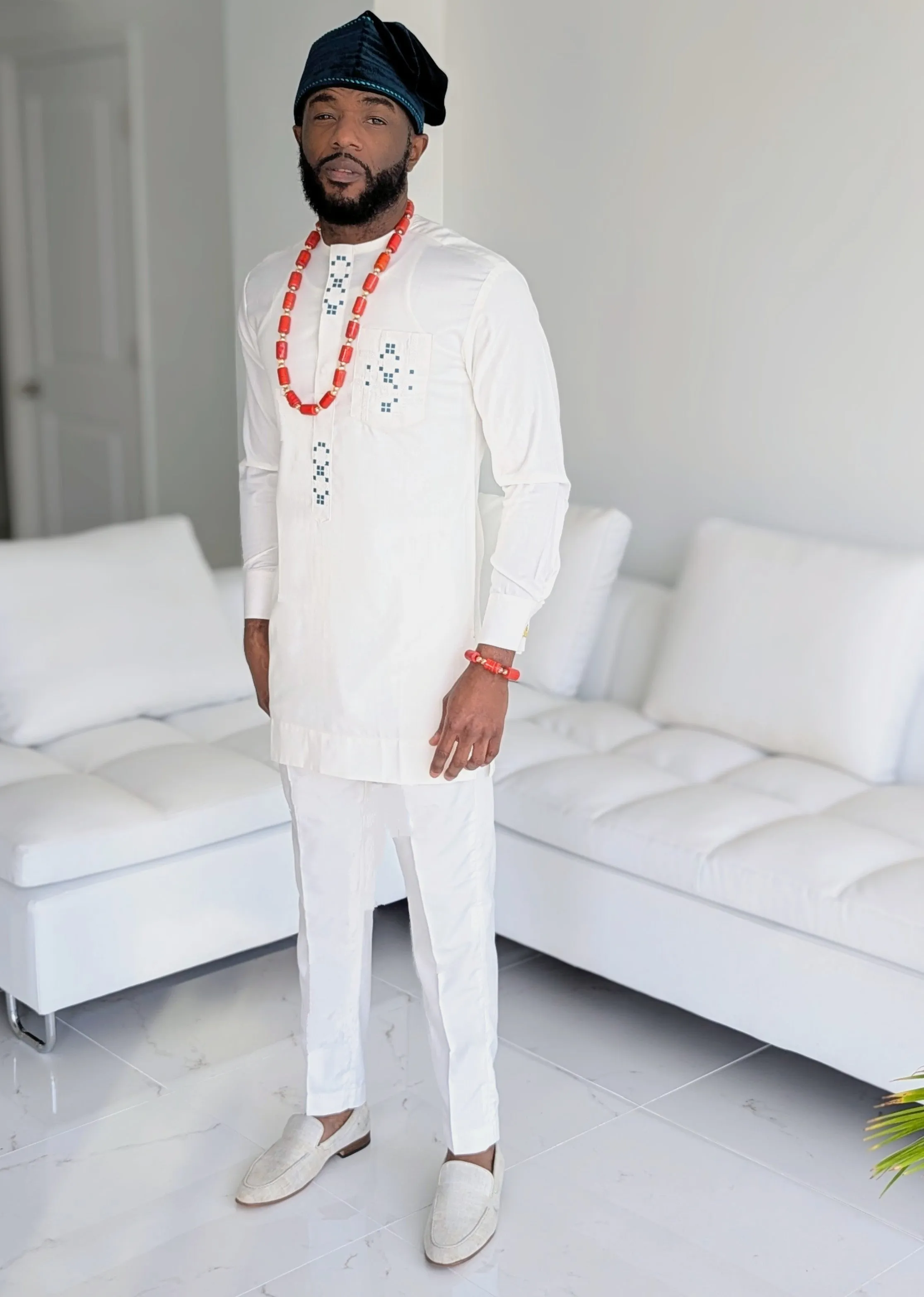 Dupsie's Daura Heritage Ivory Dashiki Suit with Emerald Agbada DPAVREG2