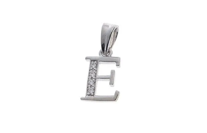 'E' Initial Pendant 18ct White Gold Cubic Zirconia (1.56g) P900E