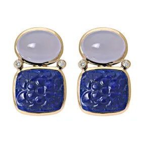 Earrings-Chalcedony, Lapis Lazuli and Diamond