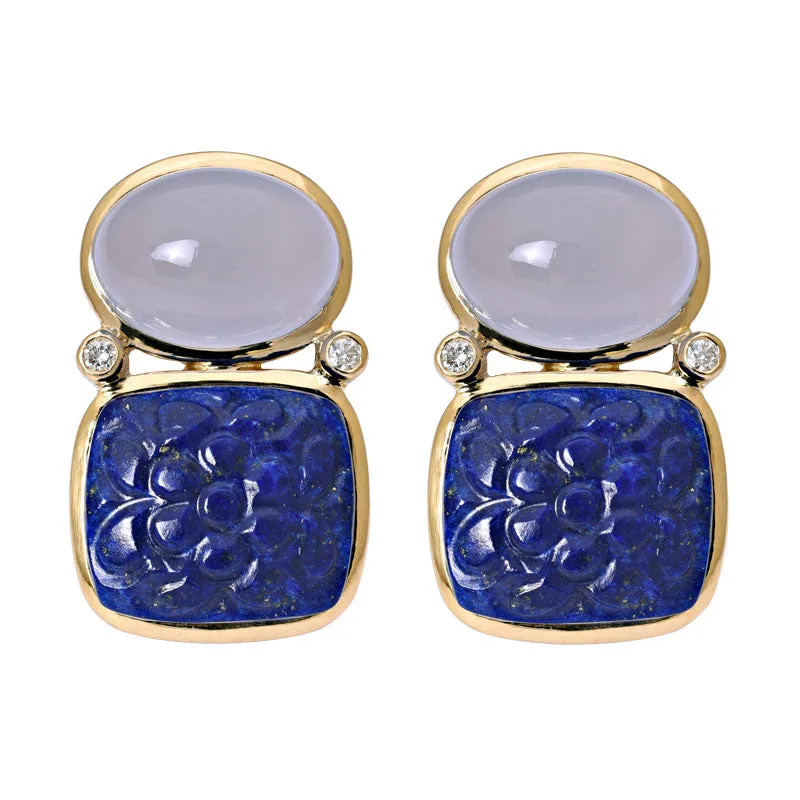 Earrings-Chalcedony, Lapis Lazuli and Diamond