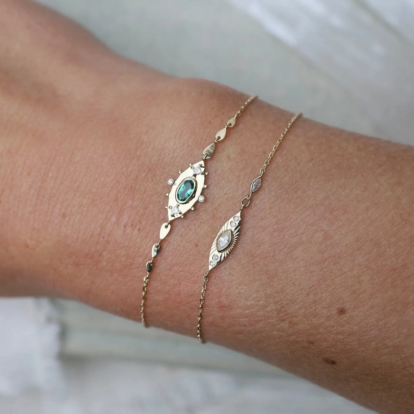 Emerald Eye And Diamond Bracelet