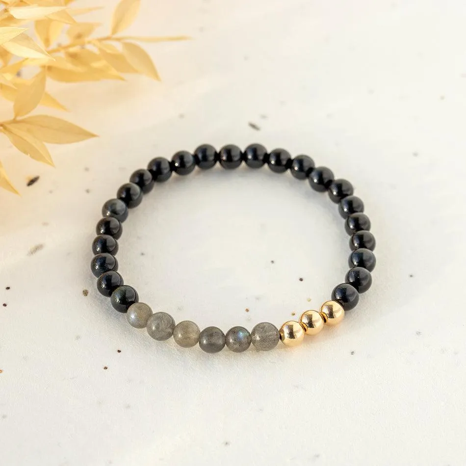 Enchanted Shield Labradorite and Black Tourmaline Bracelet 6mm