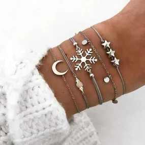 Enchanting Bohemian Star Moon Snowflake Opal Bracelet Set - A Celestial Ensemble, Unique Gift Idea, Enchanting Wristwear