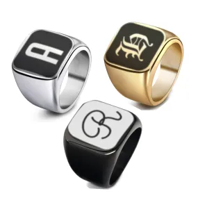 Engraved Initial Signet Men Ring KCLR 21