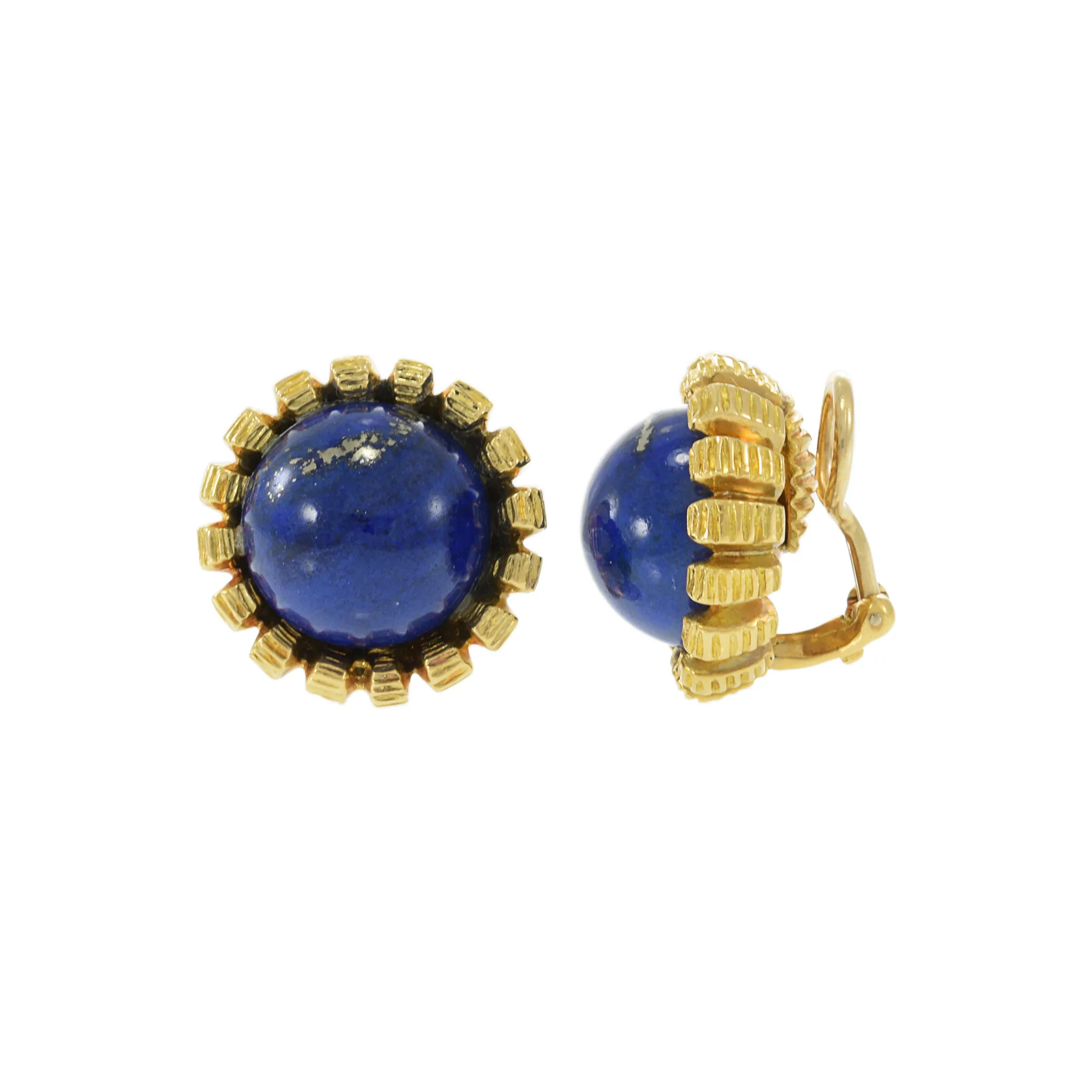 Estate 18KT Yellow Gold Natural Lapis Lazuli Earrings