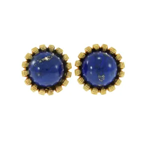 Estate 18KT Yellow Gold Natural Lapis Lazuli Earrings