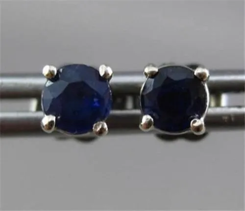 ESTATE .80CT AAA ROUND SAPPHIRE 14KT WHITE GOLD CLASSIC STUD EARRINGS 4mm #1795