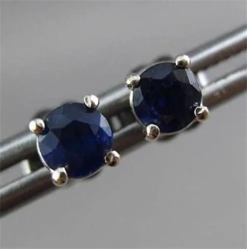 ESTATE .80CT AAA ROUND SAPPHIRE 14KT WHITE GOLD CLASSIC STUD EARRINGS 4mm #1795