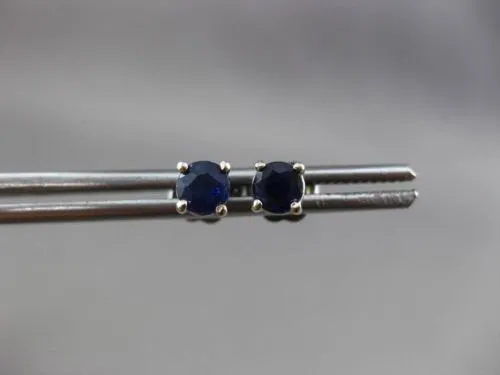 ESTATE .80CT AAA ROUND SAPPHIRE 14KT WHITE GOLD CLASSIC STUD EARRINGS 4mm #1795